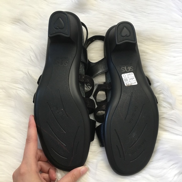 SAS Black Strap Heeled Sandal Narrow Comfort Shoes - Picture 5 of 7